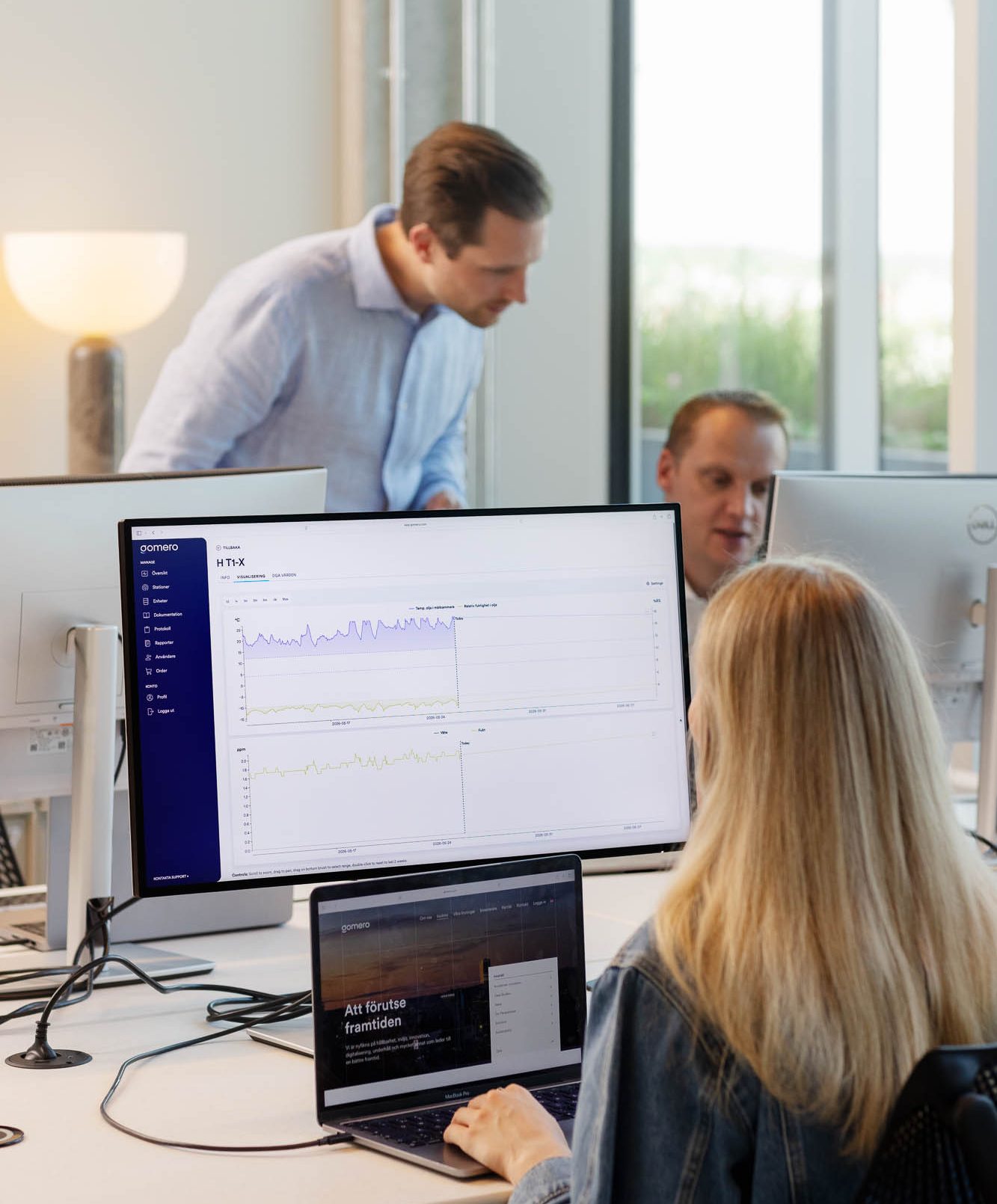 Coworkers in office environment, user interface